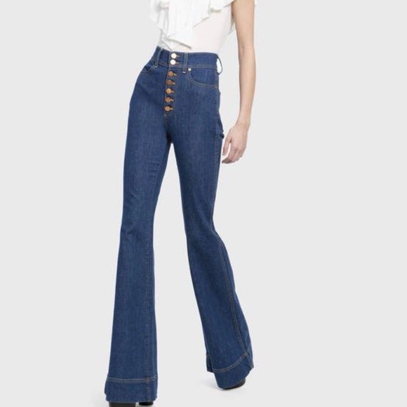Alice + Olivia Denim - AO.LA  Alice And Olivia Good High Waist Flare Wide Leg Exposed Button, Size 25